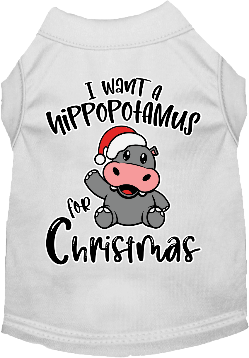 Hippo for Christmas Screen Print Dog Shirt White Size XS